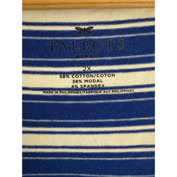 Talbots Blue White Striped Soft Knit Faux-Wrap Dress with Tie Size 2X 18 20 Plus - Picture 3 of 4